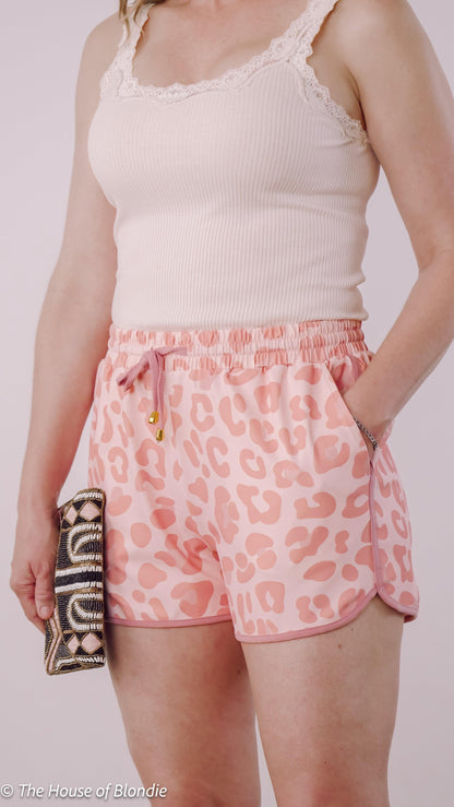 Blush Pink Leopard Print knockabout Shorts by www.thehouseofblondie.com