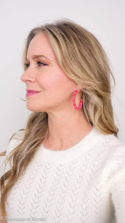 Hot Pink & Gold Disc Beaded Hoop Earrings by www.thehouseofblondie.com