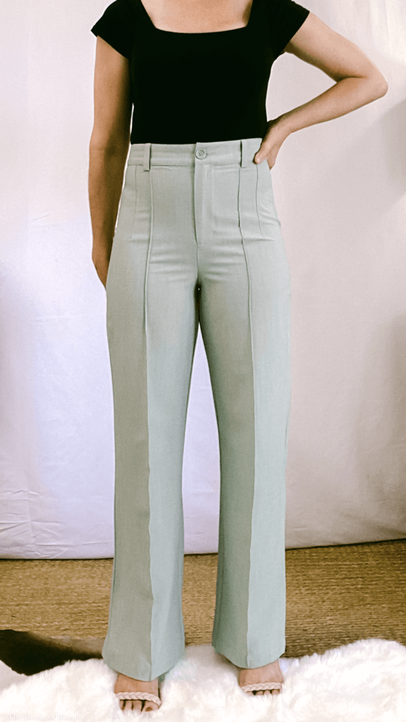 Kyra Pintuck High Waist Sage Green Straight Leg Pant by www.thehouseofblondie.com