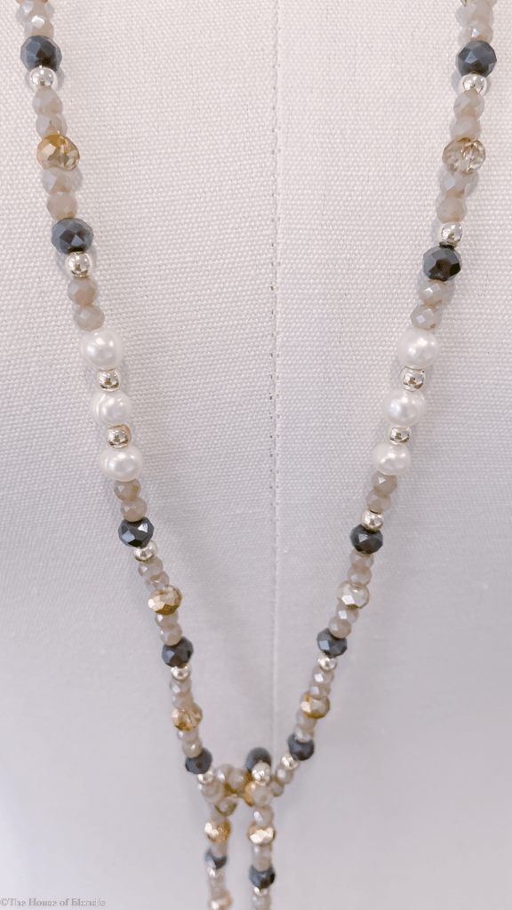 Mara Quartz, Pearl, Gold, Amethyst, Topaz and Grey Beaded Lariat Long Necklace by www.thehouseofblondie.com